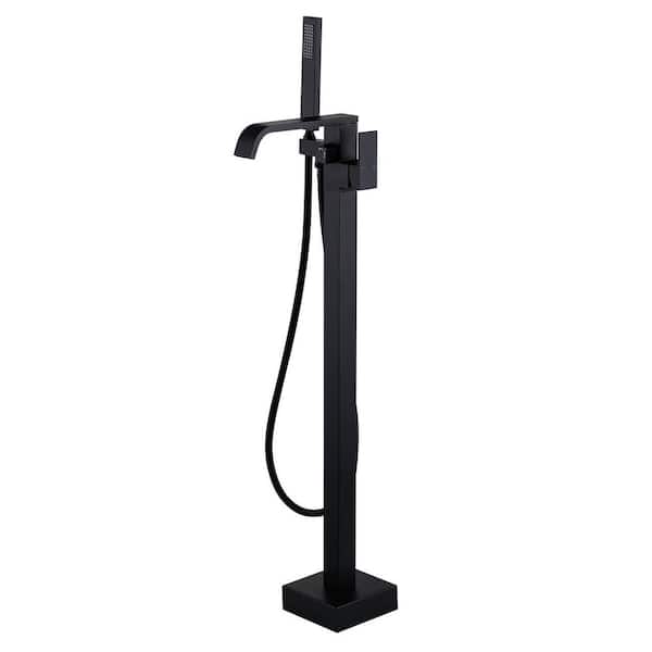 VEVETTA Single-Handle Waterfall Freestanding Tub Faucet with Handheld Shower in. Matte Black