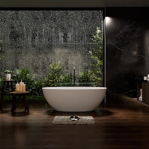 67.32 in. x 32.28 in. Oval Solid Surface Stone Resin Freestanding Double Slipper Soaking Bathtub in Matte White
