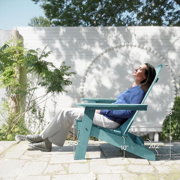 Miranda Blue Foldable Recycled Plastic Outdoor Patio Adirondack Chair with Cup Holder for Backyard/Firepit/Poo (4-Pack)