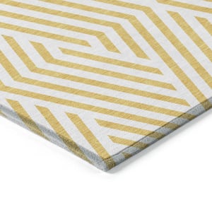 Gold and White 8 ft. x 10 ft. Woven Geometric Rectangle Indoor/Outdoor Area Rug