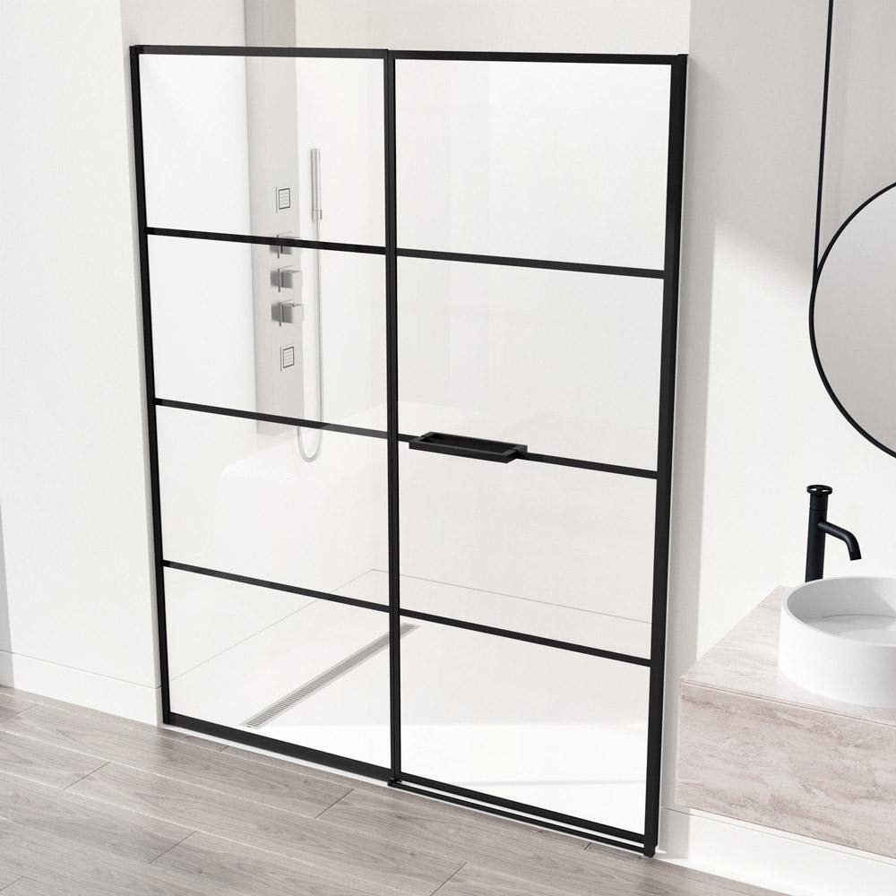 Meridian 60" Matte Black and Clear Grid Glass Shower Door