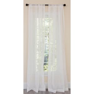 White Geometric Embroidered Rod Pocket Sheer Curtain - 54 in. W x 108 in. L (1-Piece)