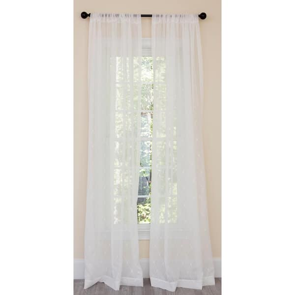 Manor Luxe White Geometric Embroidered Rod Pocket Sheer Curtain - 54 in. W x 120 in. L (1-Piece)