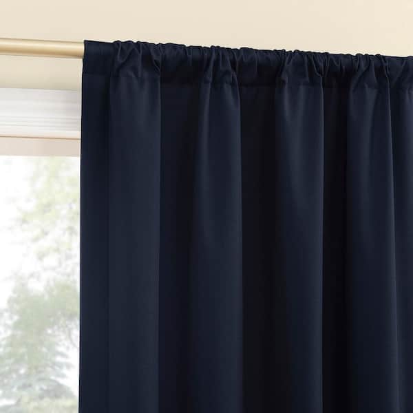 Sun Zero Kinnear Textured Navy Blue Polyester 40 in. W x 84 in. L Rod Pocket Blackout Curtain (Single Panel)
