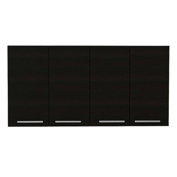 59 in. W x 12 in. D x 23.60 in. H Bathroom Storage Wall Cabinet with Spacious Divisions and 4 Doors in Black