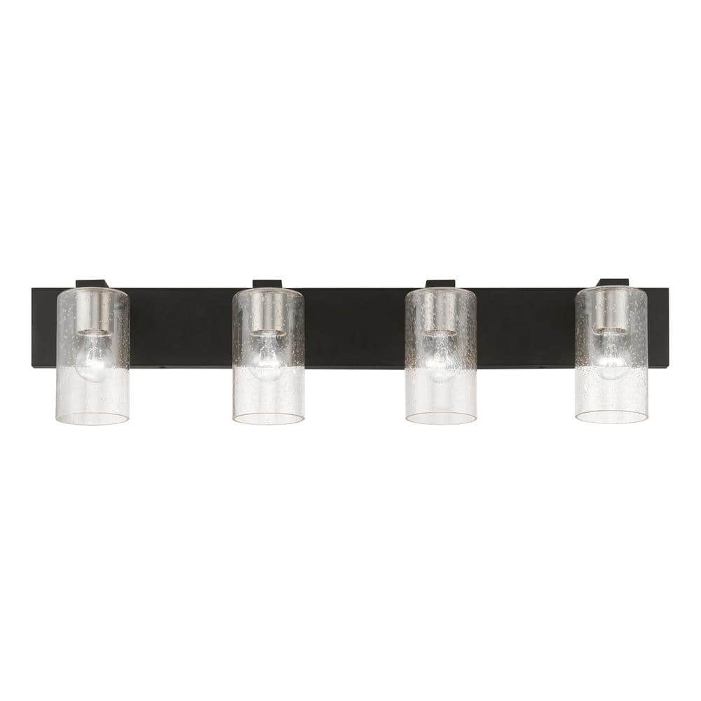 Zurich Black and Brushed Nickel 4-Light Vanity with Clear Seeded Glass