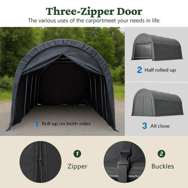 Thanaddo 10 ft. W x 20 ft. D Outdoor Gray Roof Canopy Tent Steel