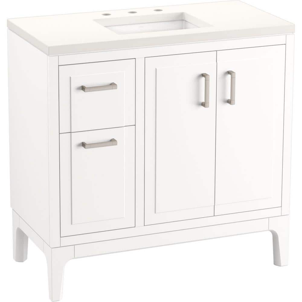 Seer 36-Inch White Mahogany Bathroom Vanity Set with Quartz Top