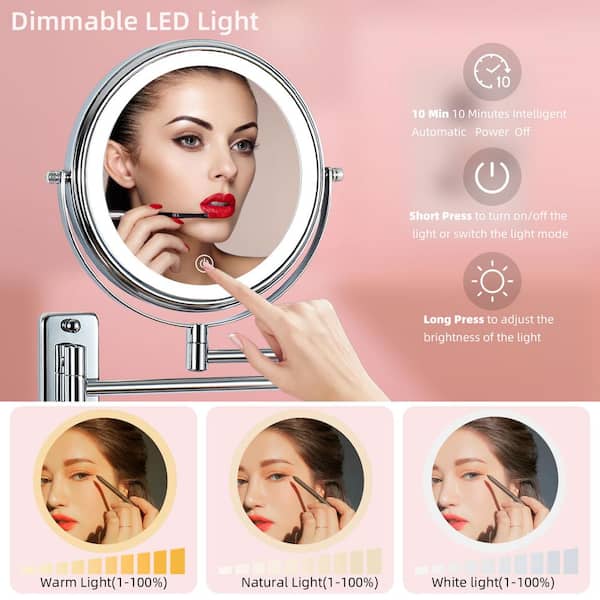 3-Colors LED Lighted Double Sided 1x/10x HD Magnifying Wall Bathroom Makeup  Mirror in Black TOUTD845 - The Home Depot