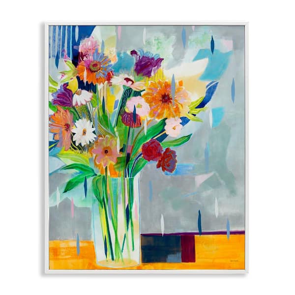 Florals on Blocked Background by Jill Martin White Framed Nature Giclee Art Print 14 in. x 11 in.