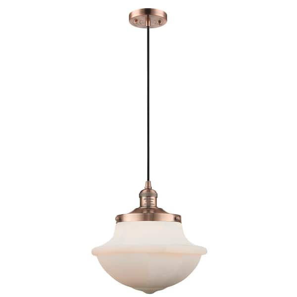 Innovations Oxford 1-Light Antique Copper Schoolhouse Pendant Light with Matte White Glass Shade