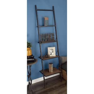 77 in. Dark Brown Wood Industrial 4 Shelf Shelving Unit