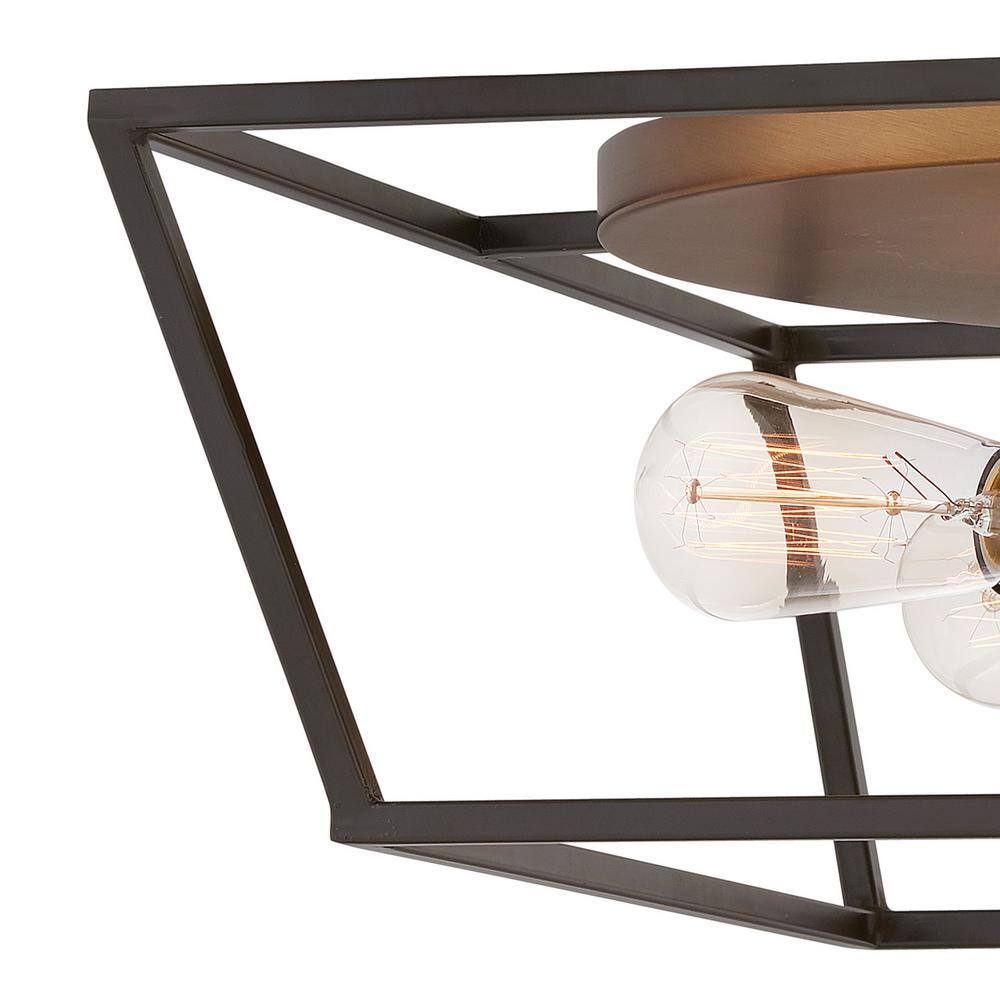 Fulton Vintage Industrial 4-Light Bronze & Brass Flush Mount