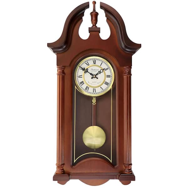 Bedford Clock Collection Delphine 27 in. Mahogany Chiming Pendulum Wall Clock
