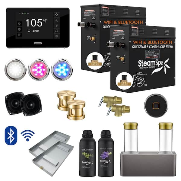 SteamSpa Black Series 18kW Steam Bath Generator with Wireless Control Bluetooth/Wifi Operation and Auto Drain in Gold