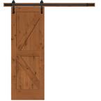 30 in. x 84 in. Rustic 2-Panel Stained Knotty Alder Interior Sliding Barn Door Slab with Hardware
