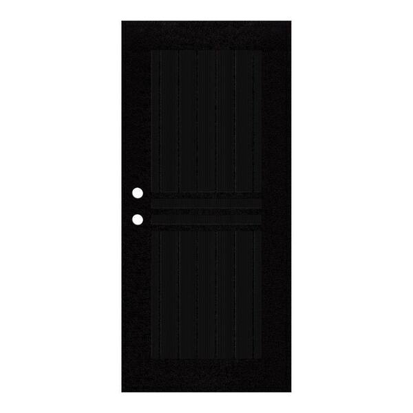 Unique Home Designs 30 in. x 80 in. Plain Bar Black Left-Hand Surface Mount Aluminum Security Door with Charcoal Insect Screen