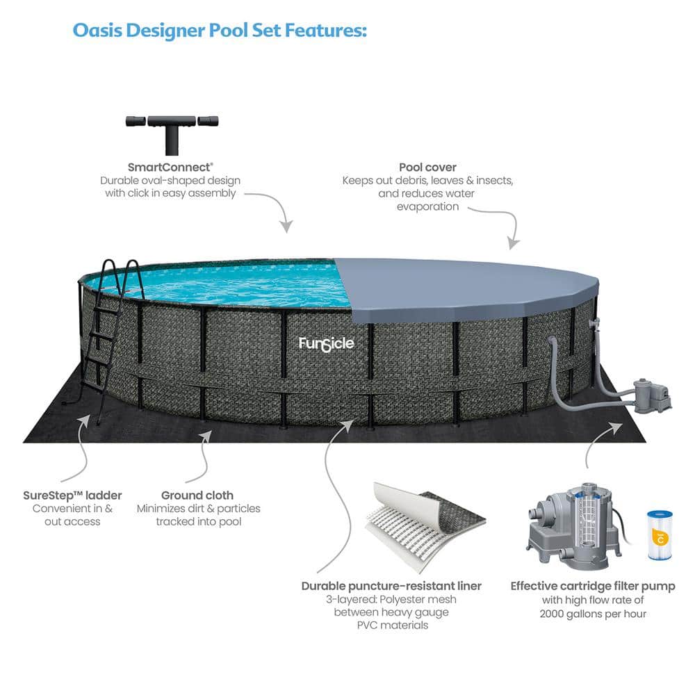 Funsicle 22ft x 52in Dark Herringbone Metal Frame Round Pool