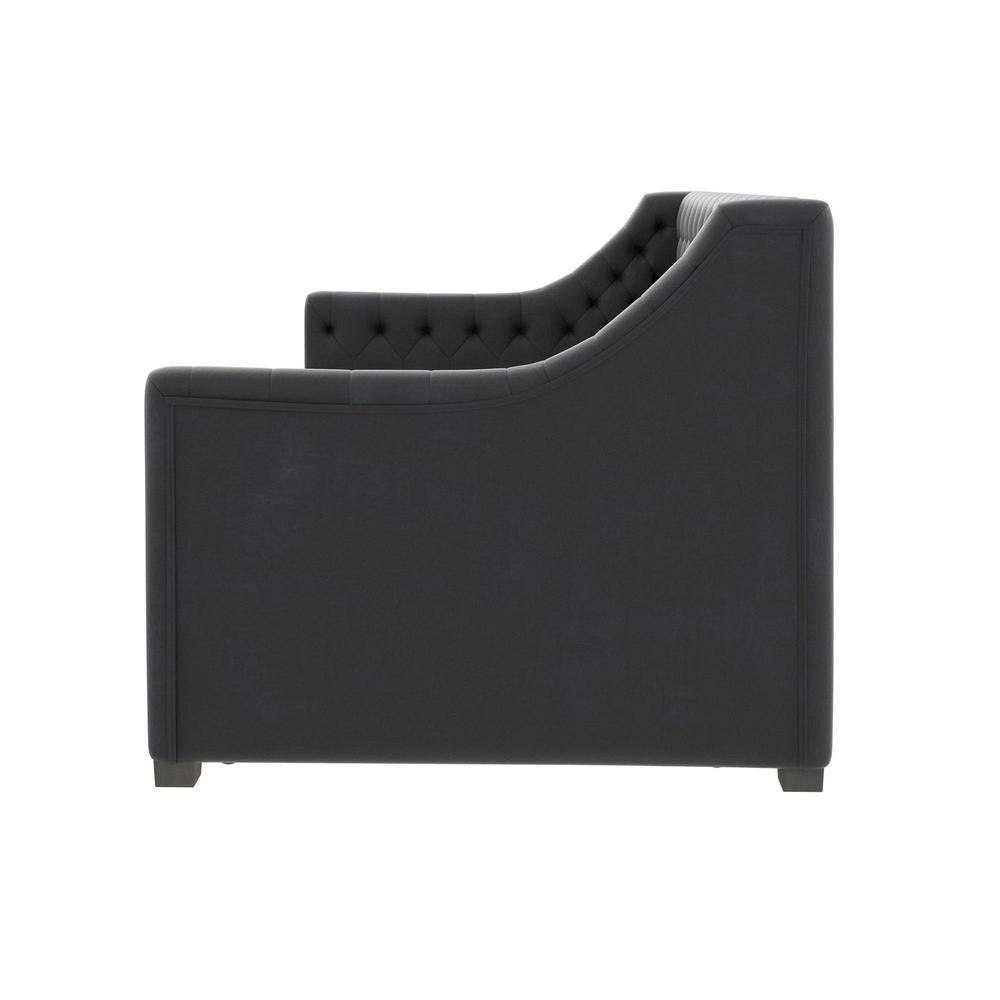 Navy Blue Velvet Twin Daybed with Trundle and Tufted Upholstery