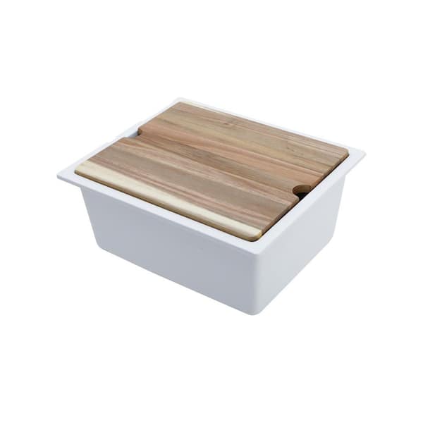 21 in. Undermount Single Bowl White Quartz Kitchen Sink with Bottom Grids