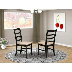 Cappuccino Linen Fabric Upholstered Wood Chairs With Cushion, Set of 2