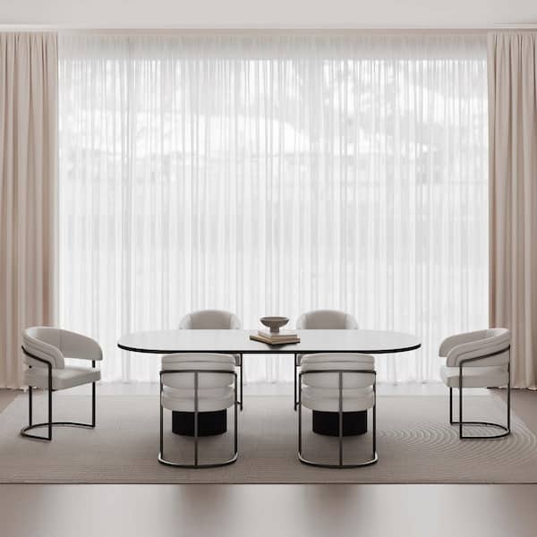 Manhattan Comfort Augusta Modern Light Gray Faux Leather Upholstered Dining Arm Chair (Set of 6)