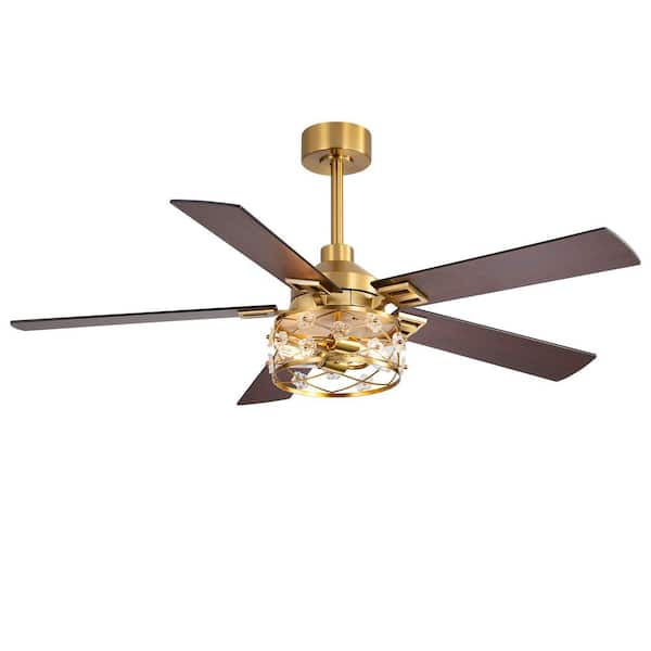 Craig 52 in. Standard Gold Ceiling Fan with Light Kit, Downrod, Black/Brown Blade and Remote Included