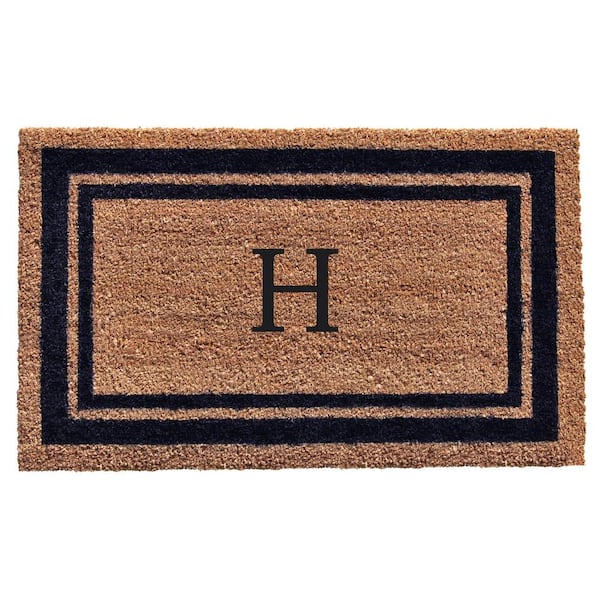 Dark Blue Border Monogram Door Mat 24 in. x 36 in. (Letter H)