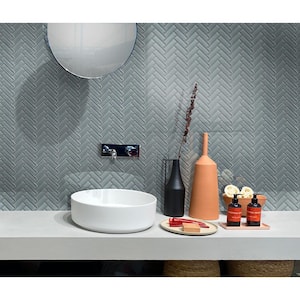 Chic Gray 11 in. x 12.6 in. Herringbone Polished Glass Mosaic Tile (4.81 sq. ft./Case)