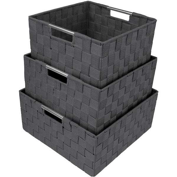 3-Sizes Storage Baskets for Organizing, Linen Closet Storage, Gray 12.5 in. x 6 in. Plastic Decorative Baskets Set of 3