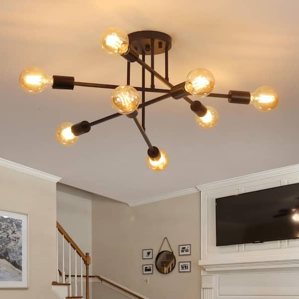 24 in. Black Farmhouse Flush Mount Ceiling Light Fixtures Modern Sputnik Chandelier for Kitchen Bedroom Dining Room