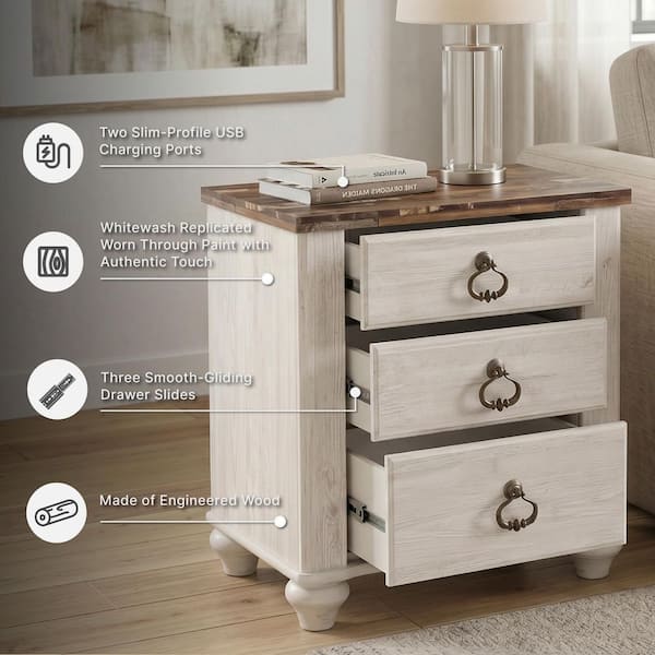 アシュレイホームストア　ナイトスタンド Signature DESIGN BY ASHLEY Willowton White/Brown 2-Drawer 23.74 in