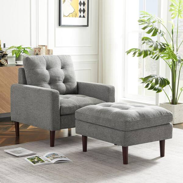 Seafuloy Gray Fabric/PU Armchair with Removable Ottoman