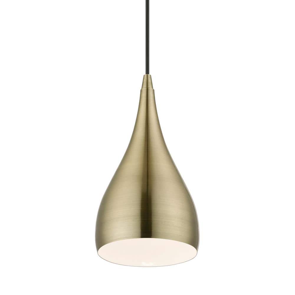 Antique Brass Teardrop Pendant Light with White Interior