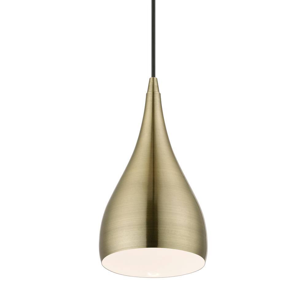 Antique Brass Teardrop Pendant Light with White Interior