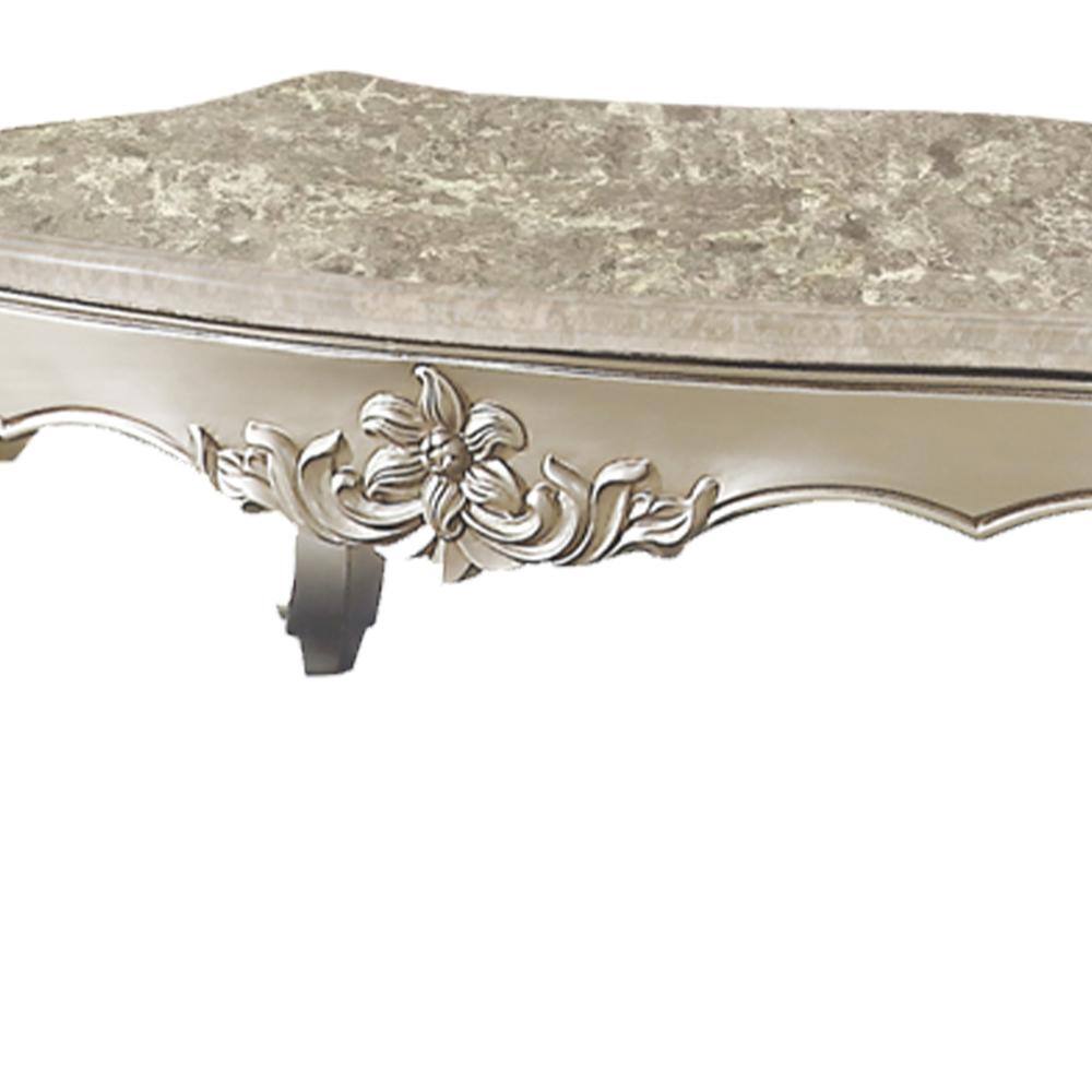 57" Silver Rectangular Wood and Marble Coffee Table