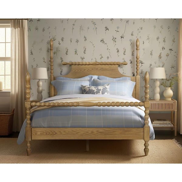 MADISON PARK Signature Beckett Natural Brown Wood Frame King 4-Poster Bed