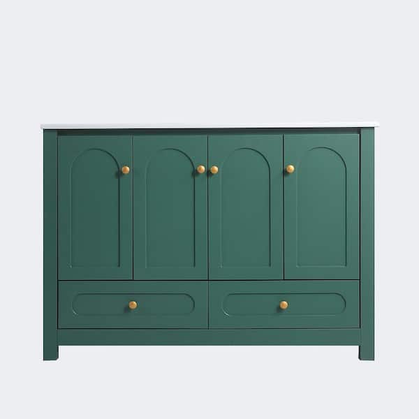 48 in. Freestanding Green Bath Vanity with White Ceramic Top Unassembled