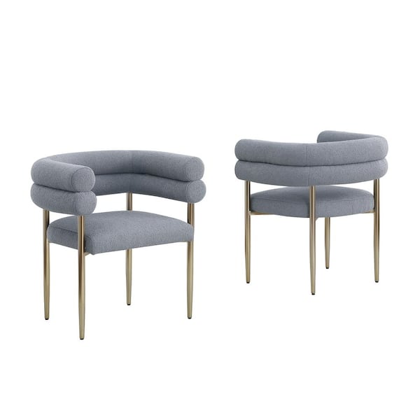 Best Quality Furniture Mireya Grey Teddy Fur Upholstery Side Chair Set of 2 With Gold Chrome Iron Legs