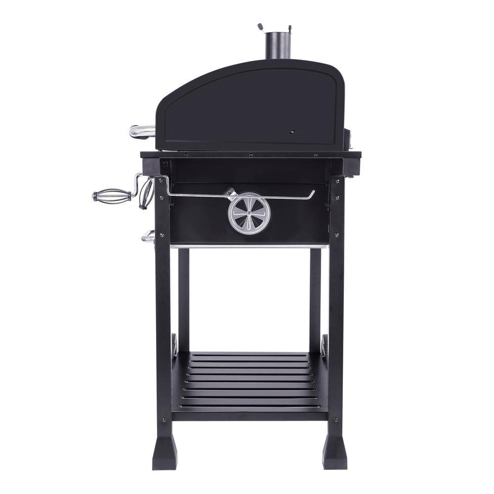 Charcoal Grill with 2 Side Tables in Black - 2