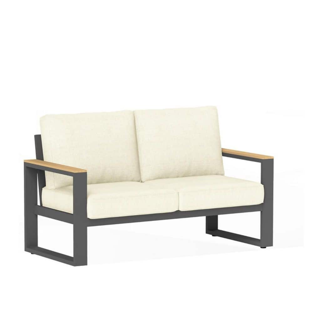 All-Weather Aluminum Outdoor Loveseat with Thick Beige Cushions durable construction easy to install price history on PriceWatchPro