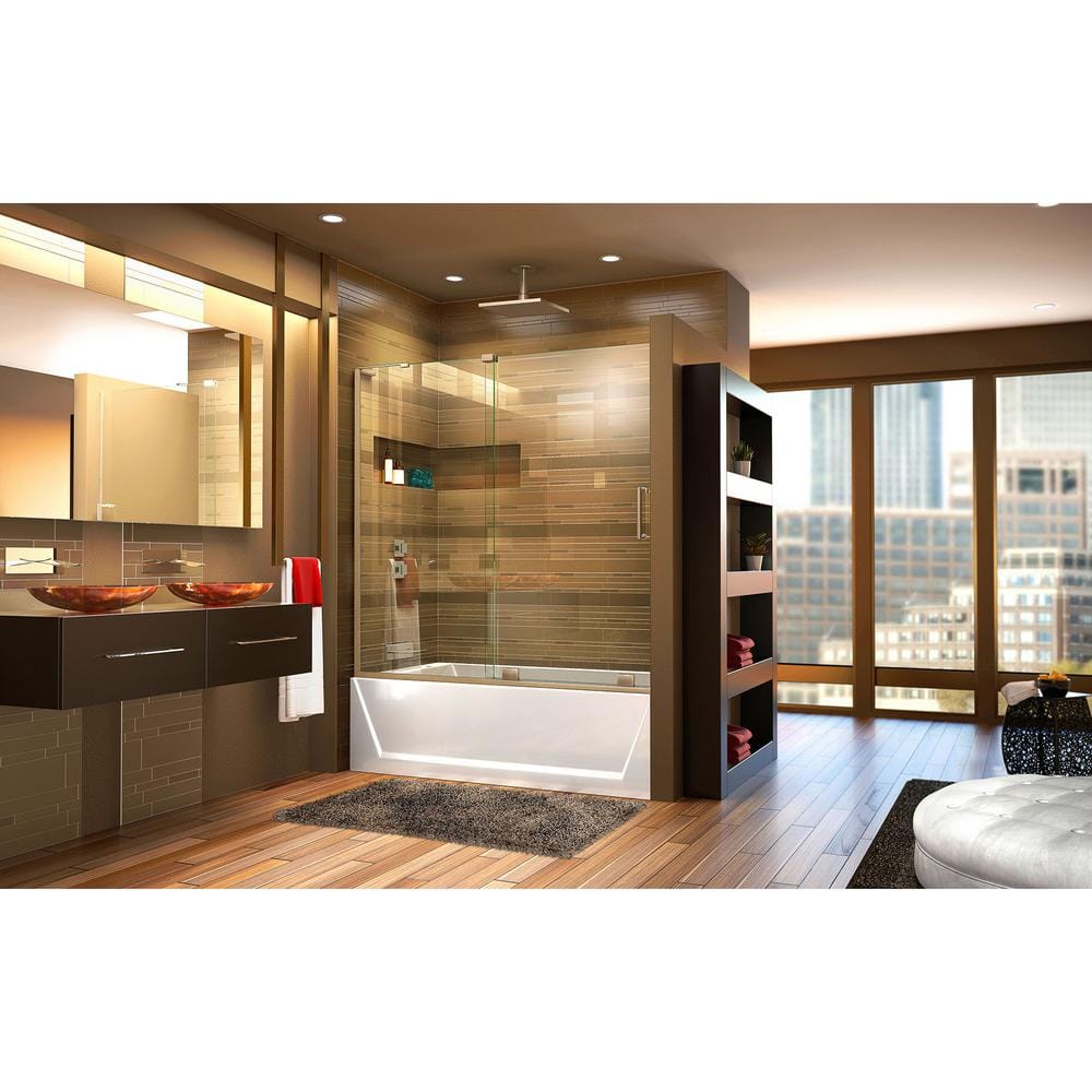 Mirage-X 60" Frameless Clear Glass Sliding Tub Door in Brushed Nickel