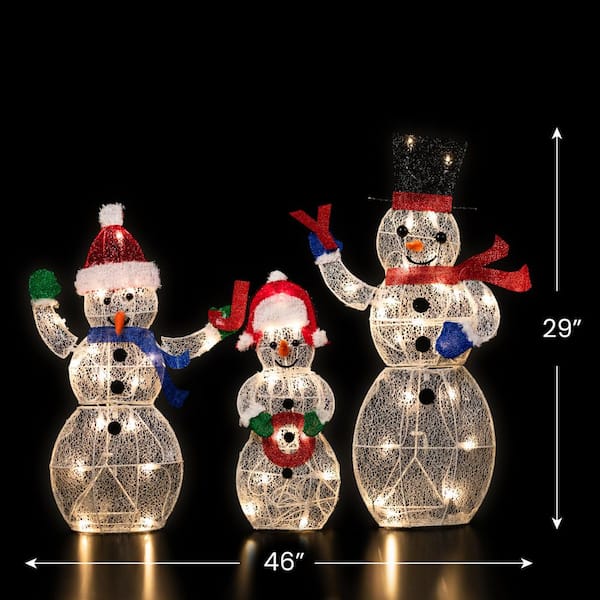 out RIN様 ホワイト シャビー* クリスマス ガーデン Northlight Lighted Glittering Mesh JOY Snowmen Outdoor Christmas