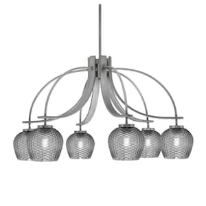 Olympia 18.5 in. 6-Light Graphite Downlight Chandelier Smoke Textured Glass Shade