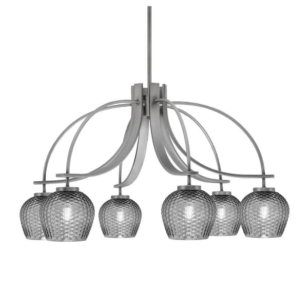 Unbranded Olympia 18.5 in. 6-Light Graphite Downlight Chandelier Smoke Textured Glass Shade