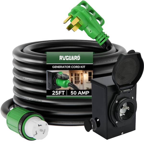 N/A 25 Foot 50 Amp Generator Cord & Power Inlet Box Combo Kit