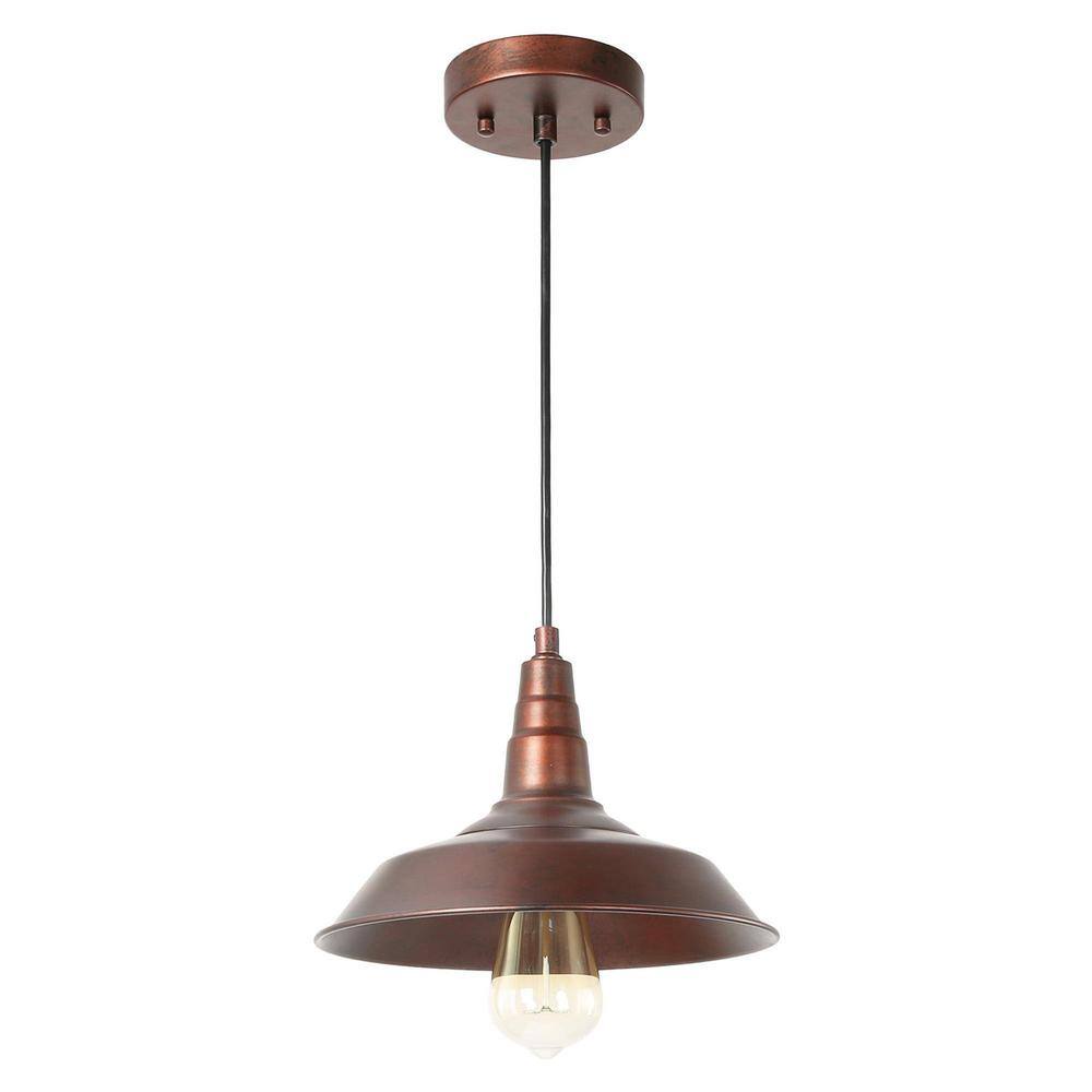 1-Light Aged Iron Indoor Pendant Light Farmhouse with Bell Shaped Shade Ide