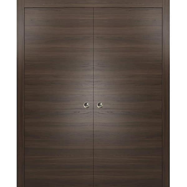 Sartodoors Planum 0010 36 in. x 96 in. Flush Chocolate Ash Finished Wood Sliding Door with Double Pocket Hardware
