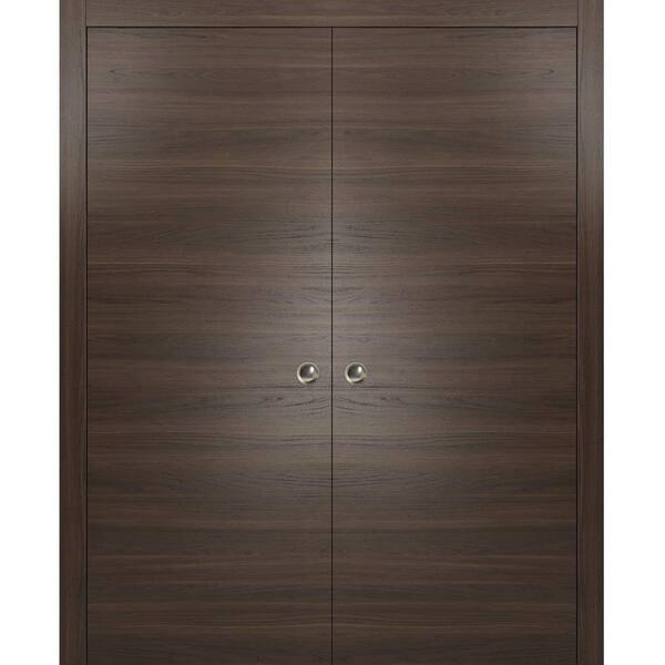 Sartodoors Planum 0010 56 in. x 96 in. Flush Chocolate Ash Finished Wood Sliding Door with Double Pocket Hardware
