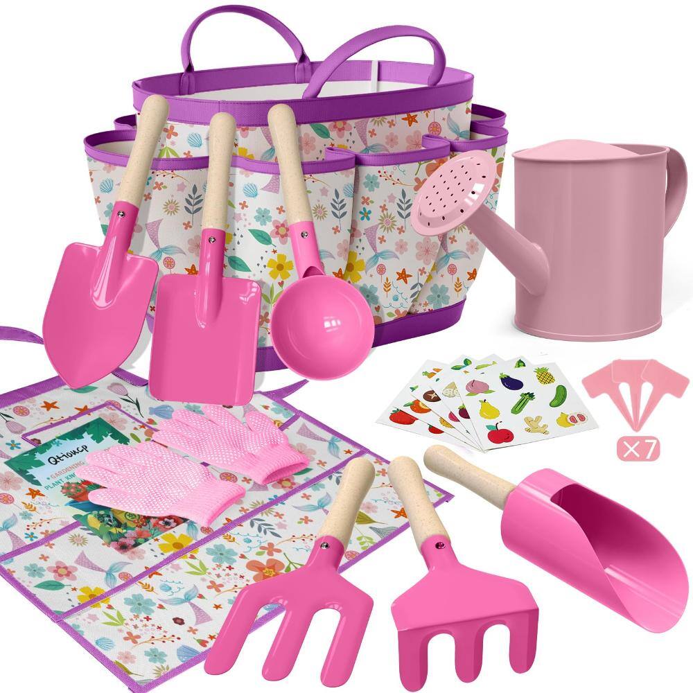 22 oz Kids Gardening Set STEM Learning Tote Bag Mermaid Rose Red